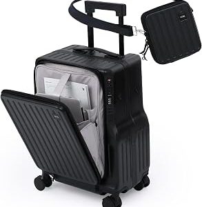 NOBL Duo Carry Carry-On Luggage with Detachable Side Bag, 22.1x14.6x10.5 Airline Approved, Noble Zipperless PC Hard Shell Suitcase & Crossbody, 360° Spinner Wheels, TSA Locks, USB Port - Jet Black