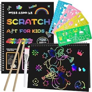 Smasiagon Scratch Paper Art Set: 2 Pack Notebooks Art Supplies and Crafts for Kids Back to School Classroom Ages 3 4 5 6 7 8 9 10 Girls Boys Toys Valentine's Day Birthday Party Travel Favor Games