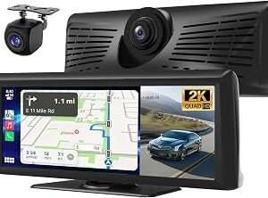 8.1 HD Carplay Screen for Car with 2K Dash Cam 1080P Backup Cam Wireless Carplay Screen Portable Car Stereo Touchscreen with Apple CarPlay Android Auto Voice Control AUX Bluetooth Mirror Link GPS Nav
