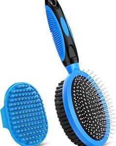 2PCS Pet Grooming Tools - Double-Sided Brush for Shedding and Bathing, Suitable for Short/Long Haired Dogs Cats and Horses, Deshedding Dog Brush, Mane & Tail Combs for Horses - Pet Supplies (Blue)
