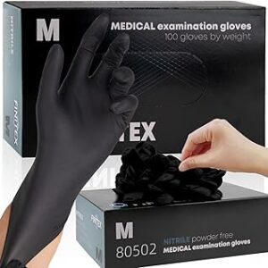 FINITEX - Black Nitrile Disposable Gloves, 5mil, Powder-free, Medical Exam Latex-Free 100 PCS For Examination Home Cleaning Food Glove (Medium)