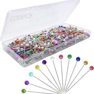 600PCS Sewing Pins Straight Pin for Fabric, Pearlized Ball Head Quilting Pins Long 1.5inch, Multicolor Corsage Stick Pin for Dressmaker, Jewelry DIY Decoration, Craft and Sewing Project