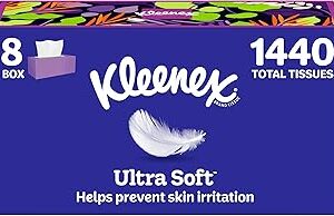 Kleenex Ultra Soft Facial Tissues, 8 Flat Boxes, 180 Tissues per Box, 3-Ply, Packaging May Vary