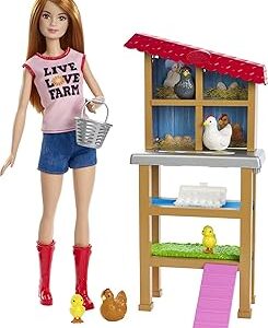 Barbie Chicken Farmer Doll, Red-Haired, and Playset with Henhouse, 3 Chickens, 2 Chicks and More, Career-Themed Toy for 3 to 7 Year Olds (Amazon Exclusive)