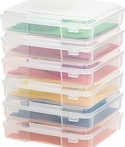IRIS USA Board Game Storage Craft Organizer Box with Snap-Tight Latch Lid, 6-Pack Portable Plastic Case Bin for Puzzles, Magazines, Hobbies, Art Supplies, Fits 8.5 x 11 & A4 Papers, Thick, Clear