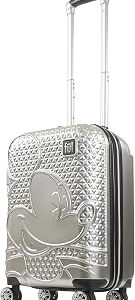 FUL Mickey Mouse Disney Kids Suitcase | 21 TSA Airline Approved Carry-On Luggage | Hardside ABS Spinner Suitcase with 360 Wheels | Silver