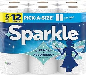 Sparkle Pick-A-Size Paper Towels, 6 Double Rolls (660 Sheets Total) - Strong 2-Ply Towels for Kitchen Cleanup and Everyday Messes