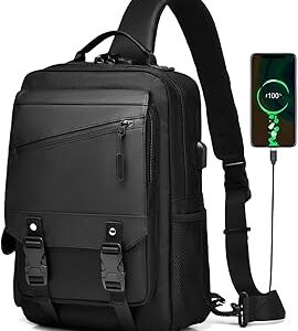 Leaper Crossbody Messenger Bag for Men: 13L Multi-pocket Satchel Sling Shoulder Bags for Travel Daily Work - Women Single Strap Backpack for Cycling, Hiking - Laptop Sling Bag for Men 14 inch, Black