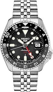 SEIKO SSK001 Automatic Watch for Men - 5 -Sports - Black Dial with Date Calendar and Luminous Hands & Markers and Black & Gray GMT Bezel, 100m Water-Resistant