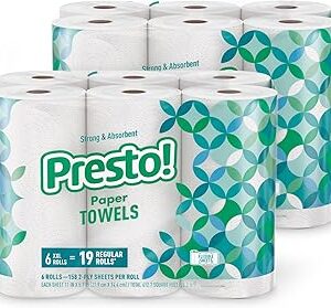 Amazon Brand - Presto! Ultra-Strong Premium Paper Towels, 158 Sheet Huge Roll - Flex-a-Size, 12 Rolls (2 Packs of 6), Equivalent to 38 Regular Rolls, White