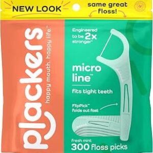 Plackers Micro Line Dental Floss Picks, Fold-Out FlipPick, Tuffloss, Easy Storage with Sure-Zip Seal, Fresh Mint Flavor, 300 Count