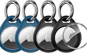 UNBREAKcable AirTag Holder for Apple - 4 Pack Air Tag Case [Fit Tightly Design] [Easy to Install] [Hold Securely] Waterproof TPU Protective Cover with Metal Keychain for Kids,Pet,Luggage,Backpack,Keys