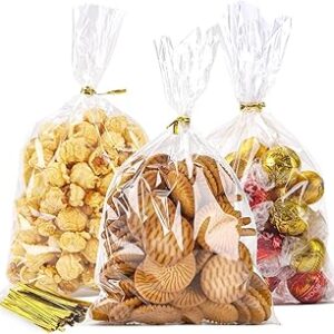 LOKIQNG Cellophane Bags Plastic Gift Bag Clear Cookie Treat Bags with Twist Ties for Party Favor Bag(100PACK,6x10inch)