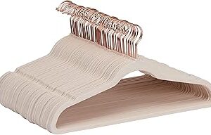 Amazon Basics Space Saving Slim Velvet Non-Slip Suit Clothes Hangers, Sturdy Construction, Closet Organizer, Pack of 50, Blush Pink/Rose Gold