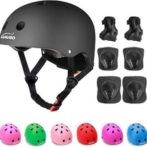 KAMUGO Kids Adjustable Helmet, with Sports Protective Gear Set Knee Elbow Wrist Pads for Toddler Age 2-8 Boys Girls, Bike Skateboard Hoverboard Scooter Rollerblading Helmet Set