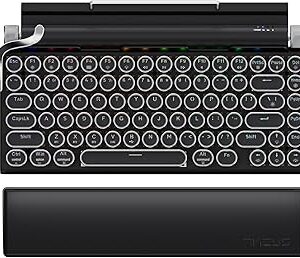 7KEYS Typewriter Keyboard Wireless Retro Style, Vintage Classical Mechanical Keyboard with Bluetooth for IPAD PC/Laptop Mac/Phone (Black+Wrist)