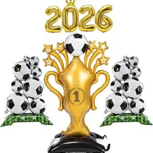 4PCS Soccer Balloons Set 2026 Graduation Birthday Gifts Party Decorations with Large Soccer and Trophy Foil Balloon Set, Sports and Holiday Themed Party Supplies for Kids,Boys,Girls and Soccer Fans