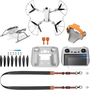 Mini 3 Pro/Mini 3 Accessories Bundle 8 in 1 Accessories kit, Propeller Holder Strap,Propeller Guard,Joysticks,HD Glass Protector,Lanyard Neck Strap,Landing Gear,Silicone Protection Cover,Propellers