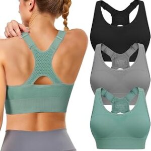 Adjustable Sports Bras for Women: 3 Pack High Support Padded Racerback Sport for Large Bust Workout Running Gym