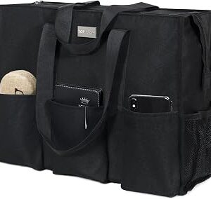 TOPDesign Utility Water Resistant Tote Bag with 13 Pockets, Top Zipper Closure & Thick Bottom Support, for Working Women