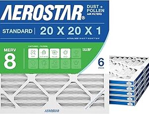 Aerostar 20x20x1 MERV 8 Air Filter, 6 Count, ACTUAL SIZE (19.75 x 19.75 x 0.75), HVAC, Air Conditioning & Furnace Filter Captures Dust, Lint & Pollen (MPR 600 / FPR 5), Made in USA