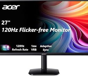 acer 27 Inch Monitor- KB272-27 Inch FHD IPS (1920 x 1080) Display, Up to 120Hz Refresh Rate, 99% sRGB, Tilt, Adaptive-Sync Support (FreeSync Compatible) 1ms (VRB), sRGB 99% Color, HDMI & VGA Ports