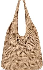 Sightor Crochet Tote Bag, Mesh Beach Bag Knit Summer Hobo Bag Vacation Boho Tote Bag for Women
