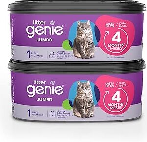Litter Genie Refill Bags | Jumbo 2-Pack, 56 Total ft | Up to 8 Months of Supply in 2 cartridges | Ultimate Odor Control Cat Litter Bags