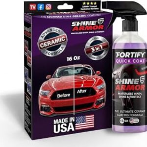 Car Wax Spray and Ceramic Coating for Cars - 3 in 1 Waterless Car Wash and Detailing - Quick Effect Coating Agent for Car - High Gloss Top Coat, Shiny Car Stuff by Shine Armor - Protective Wax 16FlOz
