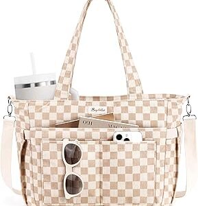 Bagstellar Corduroy Tote Bag for Women, 17 Pockets Laptop Work Tote Bag Lightweight Teacher Nurse Bible Bag for School Travel | with 40oz Cup Holder, Multi Compartment, Zipper Crossbody Bag, College Shoulder Bag, Daily Purse w/ Strap, Ideal Gift for Women