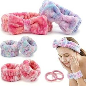 8 Pcs Spa Headband and Wristbands Set for Washing Face, Soft Face Wash Headbands Wrist Bands for Women with Scrunchies, Absorbent Wrist Towels, Makeup Hairband for Skincare, Yoga, and Teen Girls Gifts