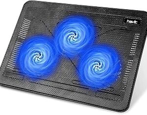 havit HV-F2056 15.6-17 Laptop Cooler Cooling Pad - Slim Portable USB Powered (3 Fans), Black/Blue