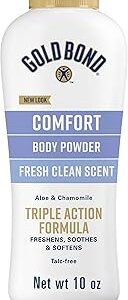 Gold Bond Comfort Body Powder for Men and Women, 10 oz., Talc-Free, Fresh Clean Scent With Aloe & Chamomile