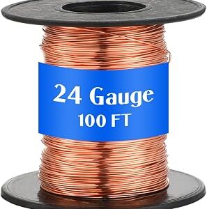 Therwen 100ft 24 Gauge Copper Wire for Gardening, Electroculture, Bonsai, Jewelry Making Beading DIY Craft Pure Bare Copper Wire Spool