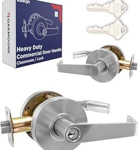 OAKMOORE Premium Commercial Door Handle Grade 2 (Classroom) Heavy Duty Lockset Keyed – Schools Offices Industrial Standard – Grade 2 UL CUL and ADA – Nickel Chrome Finish – ANSI A156.2