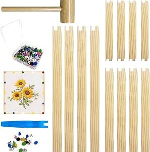 12 Pcs Needlepoint Stretcher Bars 3 Sizes Wooden Canvas Stretcher Bars with 100 Tacks, Remover Tool and Mini Wooden Hammer for Needlework Embroidery Oil Painting Posters Art Supplies