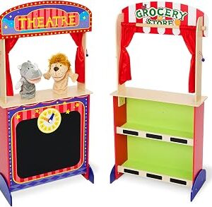 Monläurd® Wooden Puppet Theater for Kids – Montessori Pretend Play Stage, Puppet Show Set for Ages 4-8, Daycare & Home Use