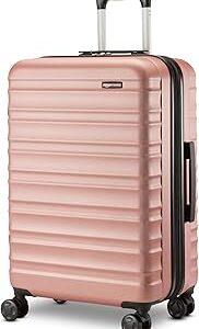 Amazon Basics 26 Hardside Medium Checked Luggage, Expandable Hardshell Suitcase with Telescoping Handle, Scratch-Resistant Surface, Four Multi-directional Wheels, Rose Gold