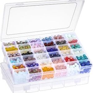 2 Pack 36 Grids Clear Plastic Organizer Box with Adjustable Dividers, Small Craft Organizers and Storage, Compartment Container for Bead, Nail, Jewelry, Art, DIY Crafts, Fishing Tackle, Small Items