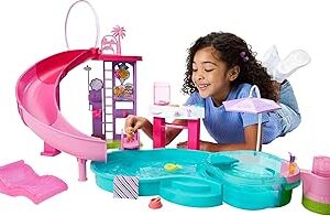 Barbie Dream Pool Playset with 6 Play Areas, Including Slide & Bubbling Hot Tub, Plus 20+ Accessories Like Pet, Floaties & More
