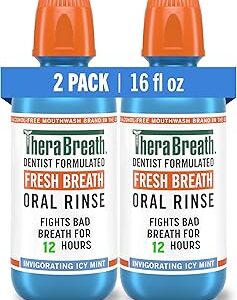 TheraBreath Fresh Breath Mouthwash, Icy Mint Flavor, Alcohol-Free, 16 Fl Oz (Pack of 2)