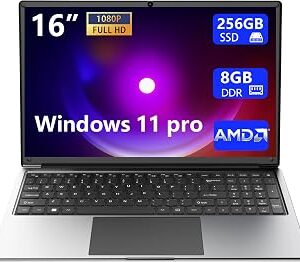 Laptop 16-inch 8GB DDR 256GB SSD portable laptop computer, expandable to 1TB, AMD A9-9400 Radeon R5 CPU up to 3.2 GHz, 9000mAh battery, Numeric Keypad, USB 3.0, dual-band WiFi, webcam, slim laptops