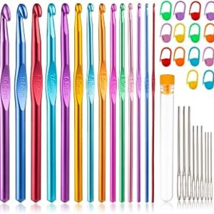 Vodiye 14 Sizes Crochet Hooks Set 2.0–10.0mm, Colorful Metal Crochet Needles, Ergonomic for Comfortable Crocheting
