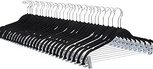 Amazon Basics Velvet Non-Slip Skirt Clothes Hangers with Clips, 360 Degree Rotatable Hook, Organize Pants and Skirts, Black/Silver, 24-Pack