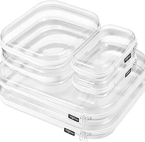 6 Pack Clear Hard Shell Zipper Case (2 Small, 2 Medium, 2 Large), See-Through Hard Plastic Organizer Pouches with Zipper for Travel, Toiletries, Makeup, Electronics & Pencils - Crush-Resistant Storage