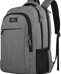 MATEIN Travel Laptop Backpack, Business Anti Theft Slim Sturdy Laptops Backpack Personal Item Bag, Water Resistant College School Computer Bag Gift for Men & Women Fits 15.6 Inch Notebook, Grey