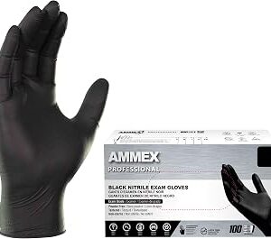 AMMEX Black Nitrile Exam Gloves, Box of 100, 3 Mil, Size Small, Latex Free, Powder Free, Textured, Disposable, Non-Sterile, Food Safe, ABNPF42100BX