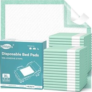 MILDPLUS Bed Pads with Adhesive Strips 30''X36'', 30 Count Chucks Disposable Underpads Extra Large Thicker Incontinence Pads for Unisex Adult, Senior, Kids and Pet (with Adhesive )