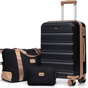 Luggage Sets 3 Piece,Suitcases with Wheels,Carry On Luggage Set,ABS Hard Case Luggage with TSA Lock Spinner Wheels(3 Piece Sets,Black(20/DB/TB))