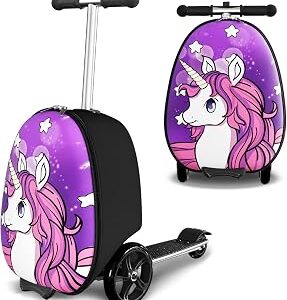 Baotree 2-in-1 Ride-On Scooter Suitcase, Scooter Luggage for Kids Ages 5-12, Foldable & Lightweight Carry with LED Light-Up Wheels